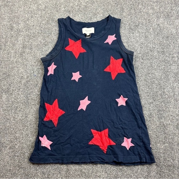 Current/Elliott Tops - CURRENT/ELLIOTT women’s Navy/Red/White Stars tank Top distressed size: 0 Small